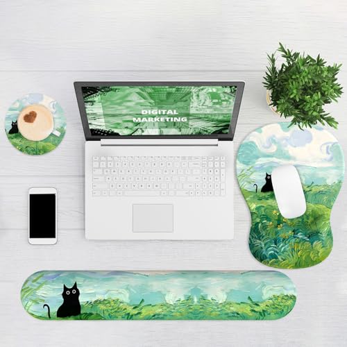 Ergonomic Mouse Pad with Wrist Rest and Keyboard Wrist Rest, Gel Mousepad and Wrist Rest for Computer Keyboard, Pain Relief, Non-Slip PU Base, Mouse Pad with Wrist Support for Gaming, Office, Cat - color: Cat