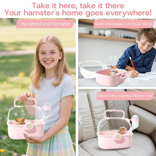 Portable Hamster Carrier Cage for Travel - Acrylic Small Animal Cage with Ventilation Holes,Escape-Proof Hamster Travel Cage for Outdoor Picnics, Vet Visits(Pink) - color: Pink