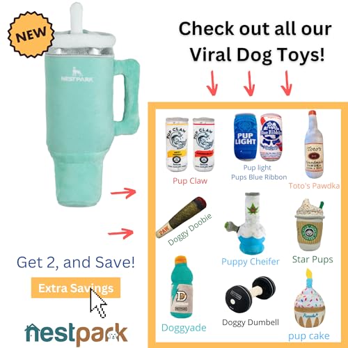 Nestpark Tumbler Cup Funny Dog Toy - Parody Plush Squeaky Crinkle Dog Toy (Seafoam Green) - color: Seafoam Green