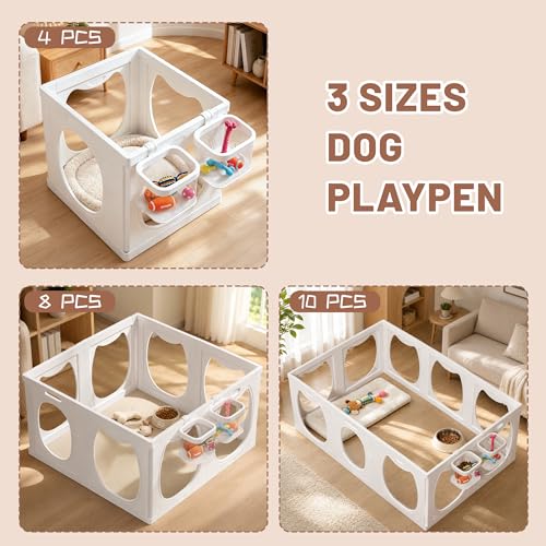 Dog Playpen with Storage Basket, 8 PCS 23.6" H Puppy Playpen | Foldable Cat Playpen Indoors with Door Gate, for Small & Medium Pet, Rabbit, Duck, Chick