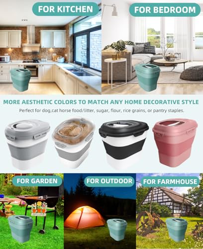 20-50 Lbs Food Storage Containers,Collapsible Rice Container with Wheel Airtight Locking Lid,Flour Storage Container with Small Food Jar and Scoop,Suitable for Food,Rice,Pet Food,Flour - color: Green/20-50LBS