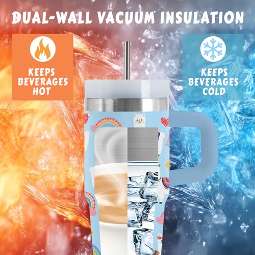 Rainbow Gifts, 14 Oz Tumbler with Handle & Straw for Rainbow Lover, Birthday Gift for Daughter Son, Vacuum Insulated Tumbler for Daughter, 1 PCS - color: Rainbow-Blue