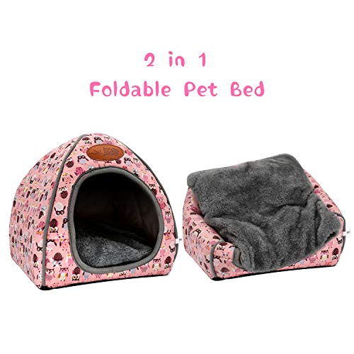 Guinea Pig Bed Hideout, Washable Hamster Cave for Small Animals | Removable Cushion for Cleaning, Warm Fleece Nest, Washable Bed, 10.23 x 10.23 x 11 in, Dwarf Rabbits Hedgehogs - color: Pink