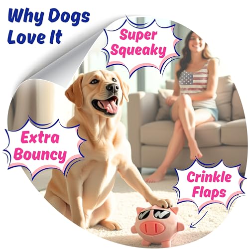 Dog Toy for Aggressive Chewers, Tough Squeaky Chew Ball, Large Breeds Gift | Super Strong, Durable Soft Plush Pig, No Stuffing Inside; Interactive for Puppies, Medium & Big Pets in a Birthday Gift Box - color: Pink