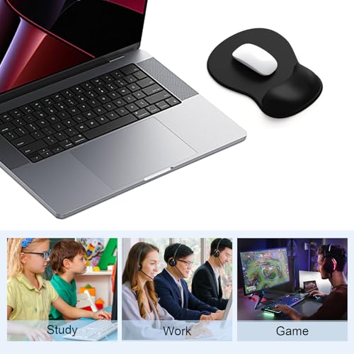 Ergonomic Mouse Pad with Gel Wrist Support, Comfortable Wrist Rest Mousepad with Non-Slip PU Base for Pain Relief, Desk, Home & Office(Black) - color: Black