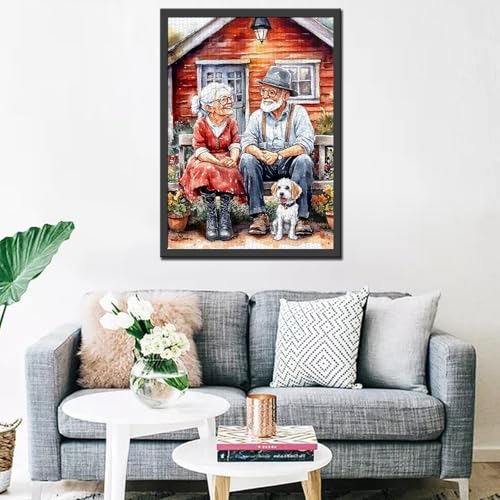 Old Couple Jigsaw Puzzles 1000 Pieces for Adults, Families (Man,Woman,Wooden House,Animal,Dog,Garden) Pieces Fit Together Perfectly 19.7''x27.6''inch Family Performance Frameable Magic Puzzle Art - color: Artwork-52