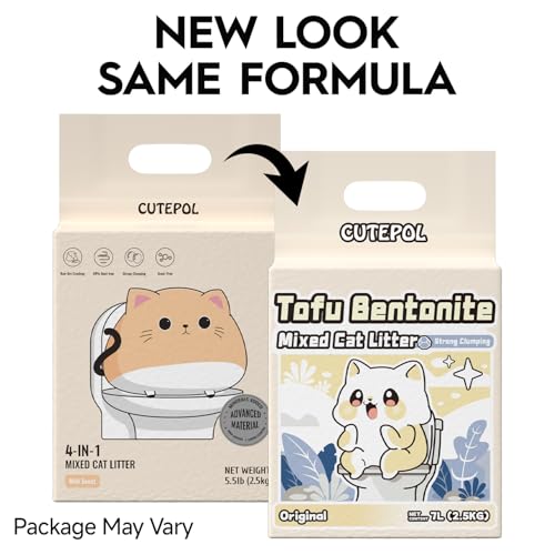 Clumping Cat Litter Tofu Mixed,Dust-Free Flushable 33 lb (6-Pack) | 4-in-1 Bentonite Tofu Cat Litter Odor Control Water Absorbent Multi-Cat Milk Scent - size: 5.5lb x 6bags, style: Mixed-Milk