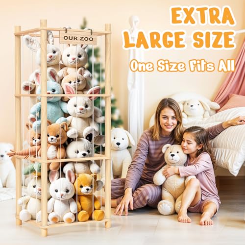 Woodure Stuffed Animal Storage & Organizer, Wooden Cute Zoo Toy Holder for Toddler Rooms, Playrooms & Bedrooms - color: Natural