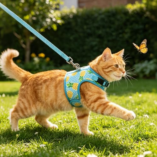BINGPET Cat Harness and Leash Set, Escape Proof and Adjustable, Small | Step-in Vest, Lightweight Soft Breathable Mesh, Hook & Loop, Easy Control for Kittens & Small Cats Walking Travel - color: Pineapple, size: Small
