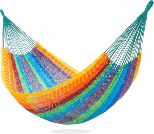 Family Handwoven Rope Mayan Hammock, 600 lbs Capacity, Extra Large | 2 Person, Portable Carrying Bag, Easy-Used Tree Straps, Carabiners, Soft Fabric, Patio (Tropical, XX-Large) - color: Tropical, size: XX-Large