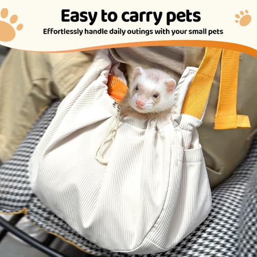Ferret Sling Carrier, Soft Breathable Small Animal Sling Bag with Widened & Adjustable Shoulder Strap for Ferrets Puppy Kitten Rabbit