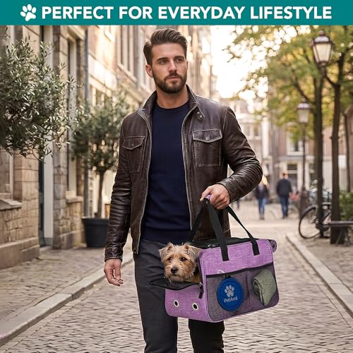 PetAmi Dog Purse Carrier for Small Dogs Cats, TSA Airline Approved Soft-Sided Pet Carrier with Pockets, Ventilated Travel Tote Bag with Bed & Shoulder Strap, Puppy Kitten, Max 12 lbs, Purple - color: Purple