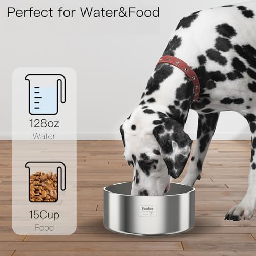 1Gallon Double Layer 304 Stainless Steel Dog Bowl - Insulated & Durable | Non-Slip Base | Easy to Clean | BPA-Free Safe Dog Water Bowl[128oz for Large Giant Breeds] - color: 3.8L