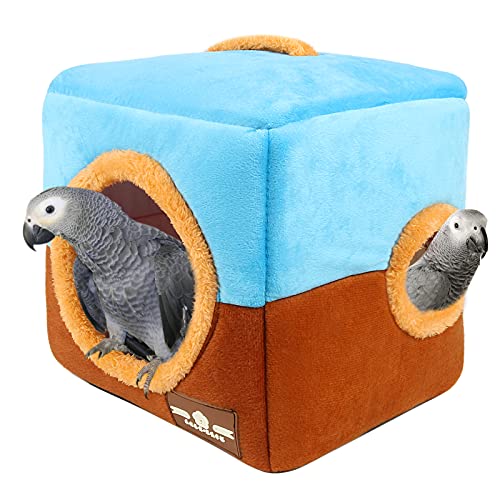 Large Size Parrot Nest House - Winter Warm Bird Snuggle Hut Hanging Birds House Cage Hideaway Cave Bed for Large Birds Amazon Parrots African Grey Cockatoos Macaws | Hanging Birds House, Coral Fleece Interior, Cage Hideaway Bed, Small Parrots and Birds -