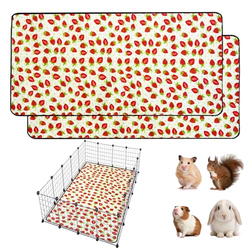 2 Pack Guinea Pig Cage Liners, 48"x 60" Washable Waterproof Bedding for Rabbit, Bunny, Hamster & Small Animals, Reusable Super Absorbent Pee Pads for C&C Cage, Strawberry Print - size: 48x60 inch 2pack