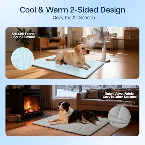 Dog Cooling Mat, Arc-Chill Cold Fabric Delivers Rapid&Lasting Cool 59"x40" | Q-Max>0.5, Portable & Washable, Chew-Resistant, for Extra-Large Dog, Indoor, Outdoor, Car, Crate, All-Season