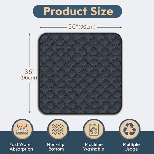 FunFurry Washable Dog Pee Pads - 2 Pack Reusable, Waterproof Puppy Pads, Super Absorbent with Dog Paw Shape Non-Slip Backing (Dark Grey, 36" X 36") - color: Dark Grey, size: 36" X 36" - 2 Pack
