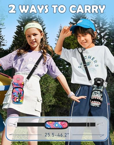 Water Bottle Carrier with Strap for Kids, 14-20 oz | Insulated, Neoprene Water Bottle Holder Bag with Pocket, Cute Cartoon, Bottle Bag for boys and girls, Walking Hiking Camping - color: Starry Sky Cat