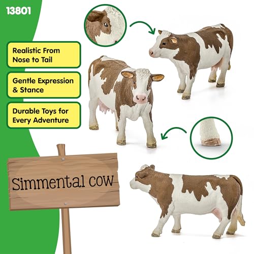Schleich Farm World Simmental Cow Toy Figurine - Educational and Durable Farm Animal Toy Figure, Fun and Imaginative Play for Boys and Girls, Gift for Kids Ages 3+ | schleich Bauernhof Spielfigur | detailgetreue Tierfiguren | tolles Geschenk für Jungen un