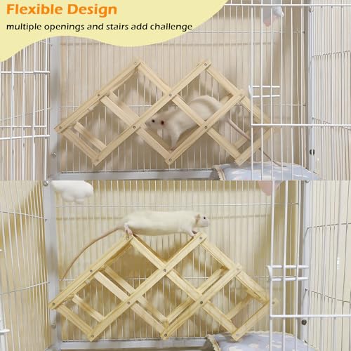 Wooden Rat Climbing Toys, Natural Pet Rat Cage Accessories Climbing Ladder (M) & 2Pcs Sugar Glider Toys, Elastic Sugar Glider Climbing Ropes, Hanging Toys Sugar Glider Cage Accessories