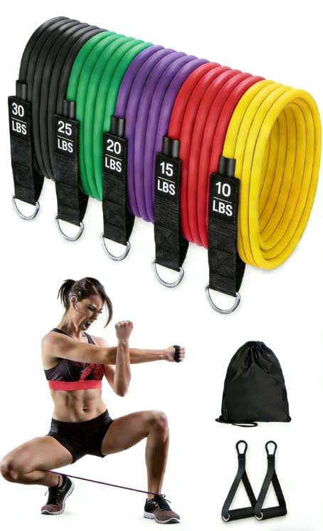 5Pcs Resistance Bands, Ankle Straps, Door Anchor, Handles, Travel Bag – Comfortable Elbow Support with Non-Slip Handles (Rainbow Resistance Bands)
