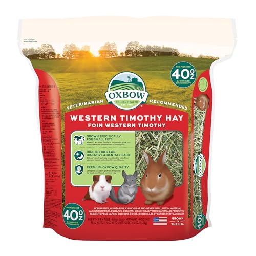 Oxbow Western Timothy Hay, Rabbit & Guinea Pig Hay, High Fiber, USA, 40 oz | Oxbow Timothy Hay, Bunny Hay For Rabbits, Guinea Pigs, Bunnies and Chinchillas, Hand-Sorted, De-Dusted, Made in USA - size: 40 Ounce (Pack of 1)