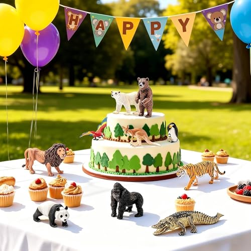 Large Safari Animals Figures Toys Wild Zoo Animal Figurines | Realistic Jungle Zoo Animal Set for Kids, with Kangaroo, Gorilla, Grizzly bear, Crocodile, Polar Bear, Penguin, Tiger, Panda - style: 10PCS Zoo Animal