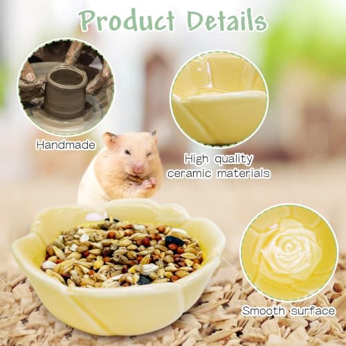 BNOSDM Shallow Ceramic Hamster Food Dish 2 Pcs Small Animals Food Bowl Sunflower Feeding Dishes for Gerbils Mice Rats 4.5in (Dark Green) - color: Yellow