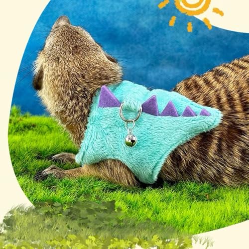Bearded Dragon Harness and Leash Set - Soft Fleece Dinosaur Vest with Safe Bell Adjustable Lizard Traction Rope Escape Proof Outdoor Walking Training Leash for Ferret Rat Kitten Puppy (Blue) - color: Blue