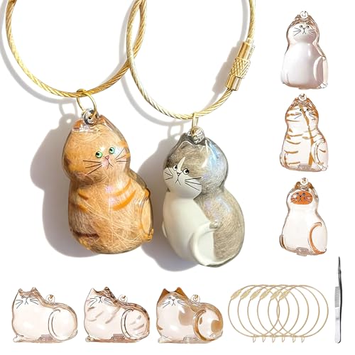 6pcs Cat Fur Storage Bottle of Keychain,Transparent Pendant for Cat & Dog Hair Collection,Capsule Toys Pet Hair Container,-Animal Lovers Keepsake Gift