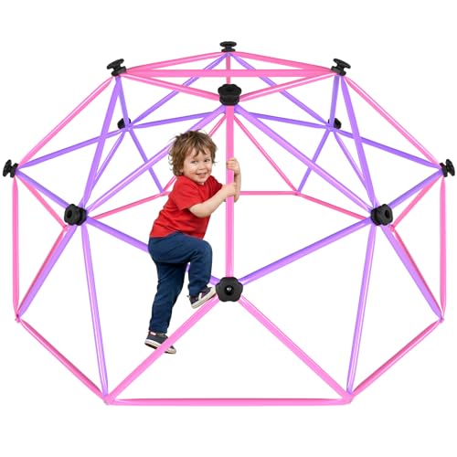 6FT Climbing Dome for Kids, Jungle Gym for Indoor and Outdoor, Geometric Dome Climber Supporting 440 Lbs Anti-Rust Metal Play Structure, Kids Gift Toys, ASTM Approved, Pink & Purple - color: Pink & Purple