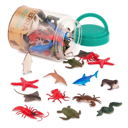 Terra by Battat Sea Animal Toys in Tube, 60 Ocean Animal Figures, Animals | 60 mini sea animal figures with 12 different sea animals, realistic details, bold colors, portable storage, Tubes, 3+ Years