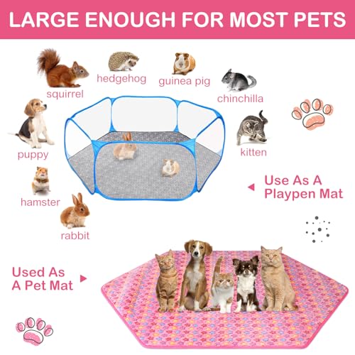 Preboun 4 Pcs 47 in Guinea Pig Playpen Pad Waterproof Hexagon Mat Reusable Dog Playpen Liner for Small Animal Rabbit Cage Tent Pee Pad Washable Yard Fence(Vivid Star)