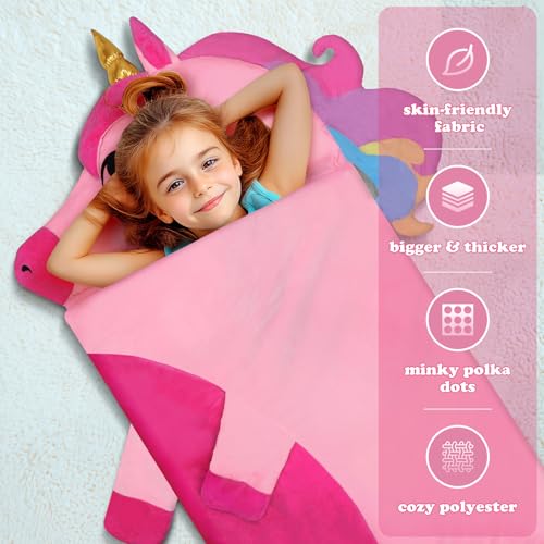 Kids Sleeping Bag Soft Plush Toddler Nap Mat with Pillow for Boys Girls Large 67 * 27.5 Inch Sleeping Mat for Daycare Preschool Kindergarten - color: Unicorn
