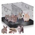 DoubleFill 2 Hole Folding Rabbit Transport Cage, Portable 18 x 18 x 14 in Black Bunny Carrier with Tray and Handles for Travel or Temporary Housing, Indoor Outdoor Pet Habitat Animal Enclosure