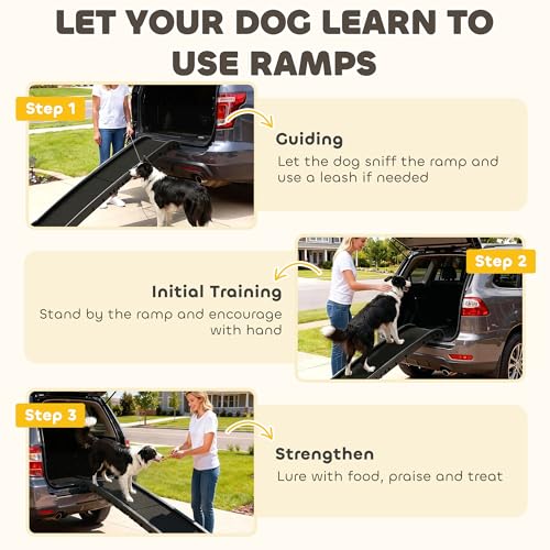 PawHut Folding Dog Ramp, 61 Inches Portable Pet Ramp with Frosted Surface | for Car, Truck, SUV, Non Slip with Raised Side Rails