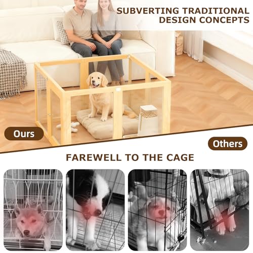 8 Panel Elegant Wooden Frame Clear Acrylic Indoor Puppy Playpen | Stain-resistant waterproof layering designed for hassle-free cleaning and long-lasting furniture protection - size: 8 Panel 39.4x39.4in