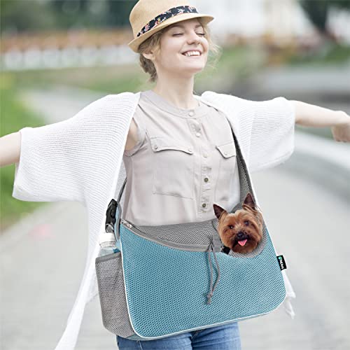 PetAmi Dog Sling Carrier for Small Dogs, Hands Free Crossbody Carrier, Blue | Under 10 lbs, Puppy Cat Pet Travel Gift, Breathable Mesh, Padded Strap, Removable Sherpa Bed, Pockets & Poop Bag Dispenser - color: Teal Blue