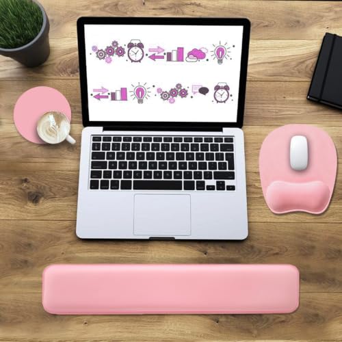 Memory Foam Set Wrist Rest Pad & Mouse Wrist Rest Support,Ergonomic Design for Office,Home,Laptop,Desktop Computer,Gaming Keyboard - Pink - color: Pink