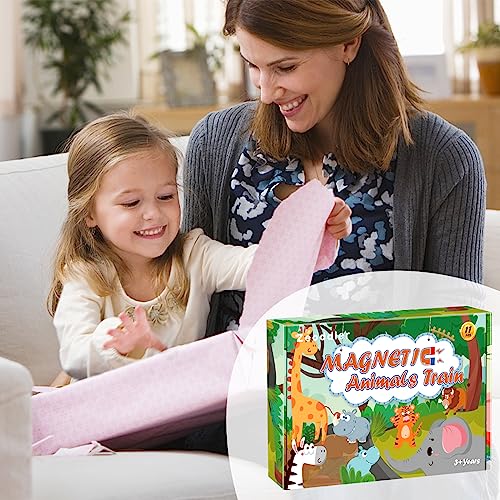 Zeoddler Toys for Toddlers, 11 Magnetic Wooden Animals Train Set, Montessori Toys for Toddlers, Preschool Learning Activities for Kids, Birthday Gifts for Boys, Girls - style: Animal