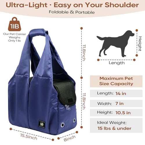 Dog Purse Carrier for Small Dogs, Cats, and Puppies – Soft-Sided Travel Pet Tote Bag with 4 Large Pockets, Foldable, Lightweight, Fits Pets up to 15 lbs, for Travel, Outings (Dark Blue) - color: Dark Blue