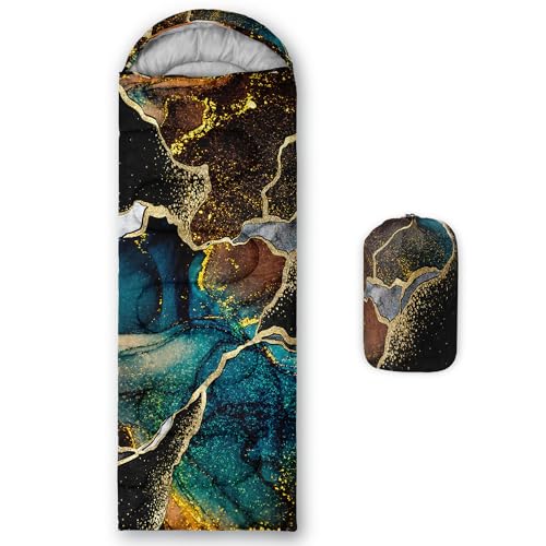 Sleeping Bags for Adults and Kids Backpacking Camping Sleeping Bags for Girls and Boys Lightweight Waterproof Cold/Warm 3-Season - color: Black Gold Marble