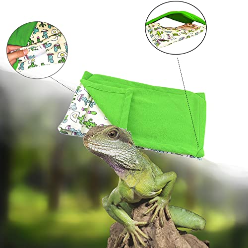 Dnoifne Reptile Sleeping Bag, Reptile Pets' Sleeping Bag Set with Pillow and Blanket, Hideout Habitat with Soft Warm for Bearded Dragon Leopard Gecko Lizard (Green Blanket) - size: Green Rectangle