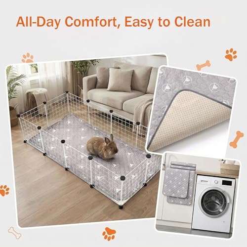 PJYuCien 2 Pack 24"x48" Reusable Playpen Training Pad for Puppies, Gray | Ideal for Small Animals, Dog Crate Pad, Travel Mat, Sofa Protector, Non-slip Dotted Bottom, Machine Washable - color: Gray White, size: 24"x48" (2 Packs)