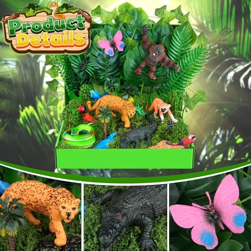 47 Pcs Rainforest Animals Figure Rainforest Diorama Kit Habitat Project Box - style: Rainforest