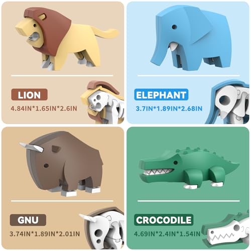 Magnetic Animal Building Toys, STEM Toddler Learning Toys 3D Puzzle Animals for Boys Girls, Educational Magnetic Travel Montessori Toy Lion Elephant Crocodile, Unique Birthday Gift for Kids 3 4 5 6 7 - style: Savanna Animals