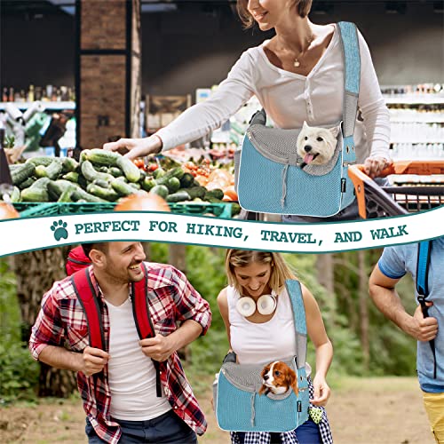 PetAmi Dog Sling Carrier for Small Dogs, Hands Free Crossbody Carrier, Blue | Under 10 lbs, Puppy Cat Pet Travel Gift, Breathable Mesh, Padded Strap, Removable Sherpa Bed, Pockets & Poop Bag Dispenser - color: Teal Blue