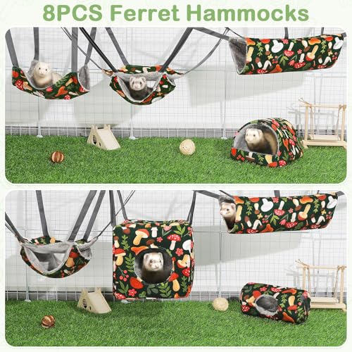 8 Pack Washable Ferret Hammock Set Cozy Small Animal Cage Bed | Versatile Cage Accessories for Rats Chinchillas and Hamsters Featuring Soft Fleece for A Warm and Cozy Retreat
