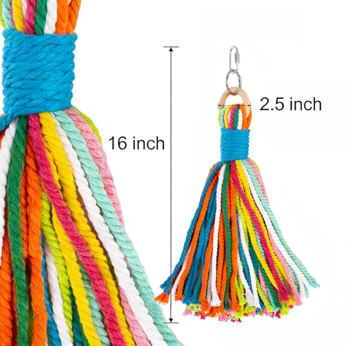 Bird Toys for Parrots, Colorful Cotton Rope Hanging Chew Toys | Colorful cotton rope chew toy. Fits large birds, including Macaws, Cockatiels. Natural hanging design. Playing & Preening