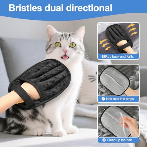 Pet Hair Removal Glove Cat & Dog, Electrostatic Reusable Hair Remover Tool | Upgraded washable 5-Finger pet hair remover works for laundry, couch, carpet & car seat, removes dog and cat fur easily - color: Black